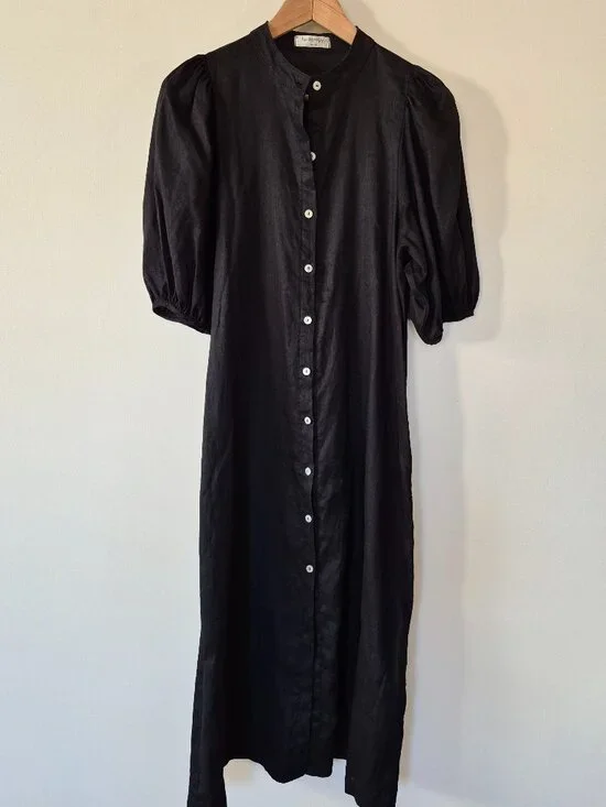 Lanhtropy Bubble Linen Midi Dress 100% Organic Linen - Picture 8 of 11